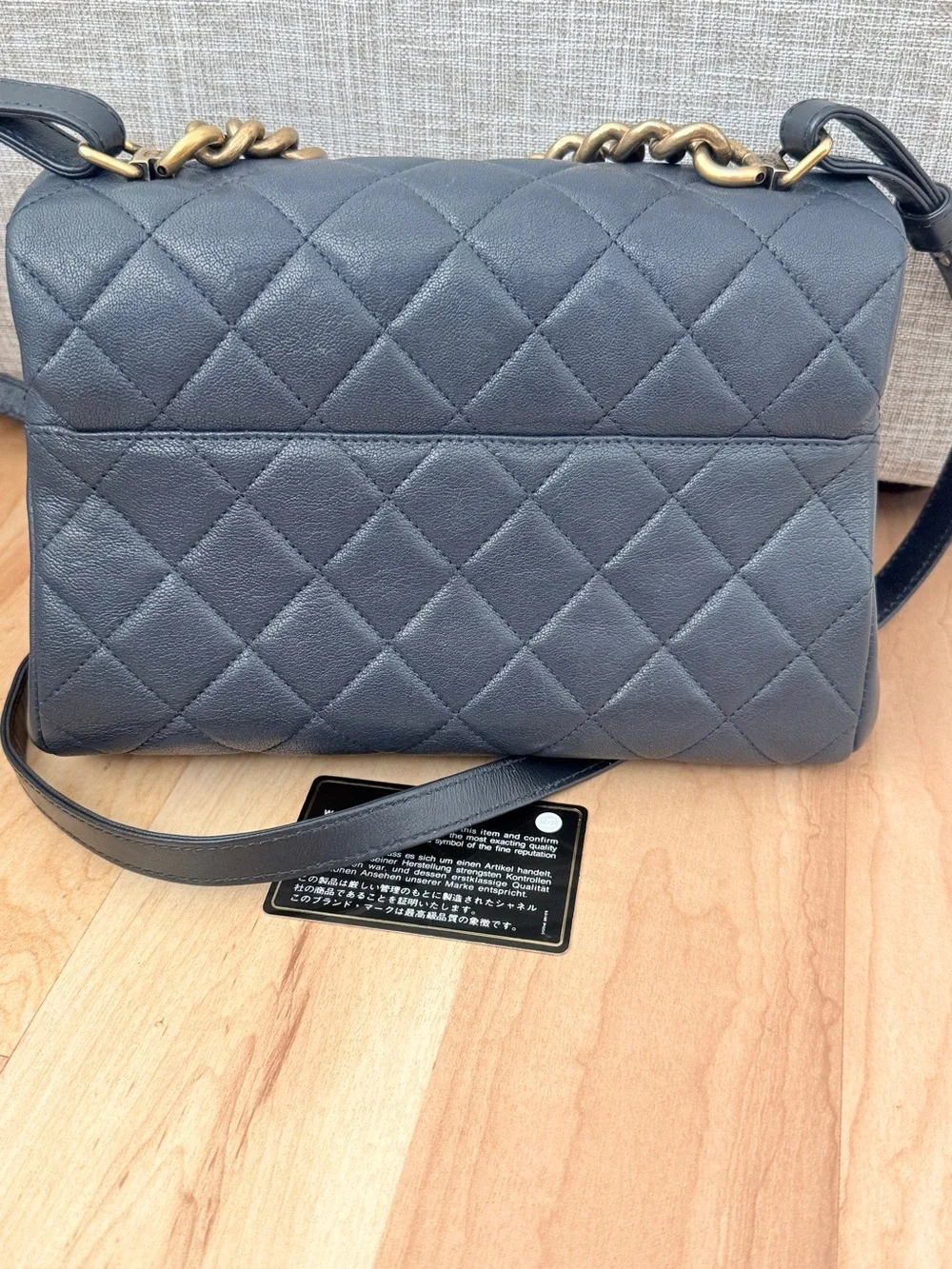 CHANEL Trapezio Flap bag, small, navy blue